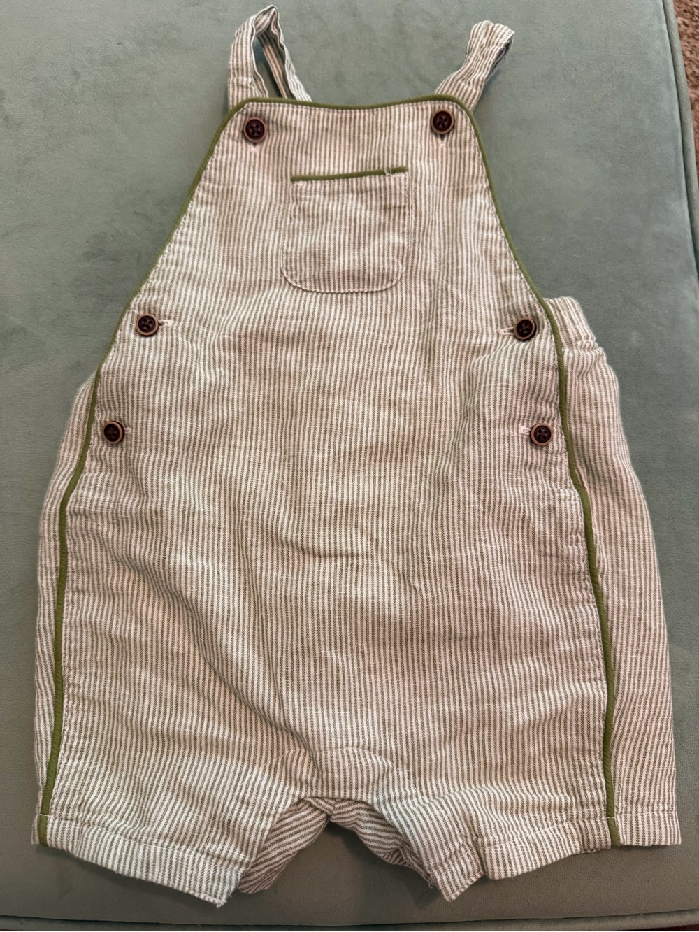 Janie and Jack Green and White Cotton Overalls 6 - 12 months